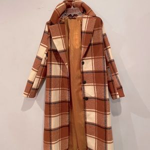 Plaid long Pea coat from boohoo